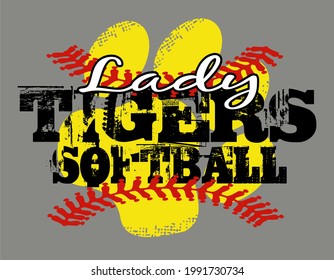 distressed lady tigers softball team design with paw print for school, college or league