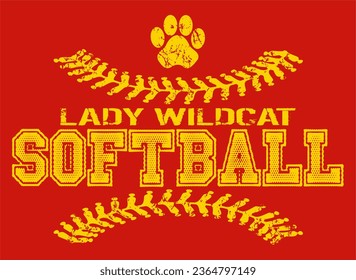 distressed lady wildcat softball team design with paw print for school, college or league sports