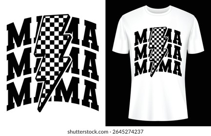 Distressed Mama Design with Checkered Lightning Bolt on White T Shirt Mockup