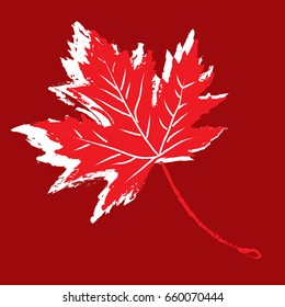 A distressed maple leaf in vector format on a dark red background.