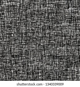 Distressed mesh texture. Interwoven black and white threads. Linen. Detail. Vector illustration.