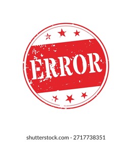 Sello de error rojo redondo moderno afligido con textura de estrellas