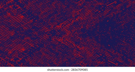 Distressed monochrome blue halftone pattern background with vintage comic style lines, grimy brush strokes, and decorative geometric elements.