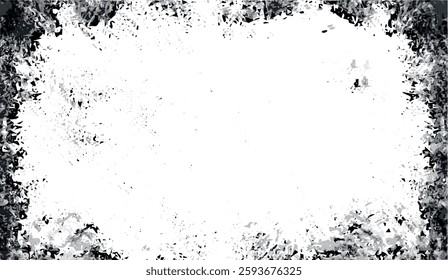 Distressed Monochrome Frame with Abstract Textures and Graphic Elements for Creative Projects and Design Overlays with Grunge Aesthetic