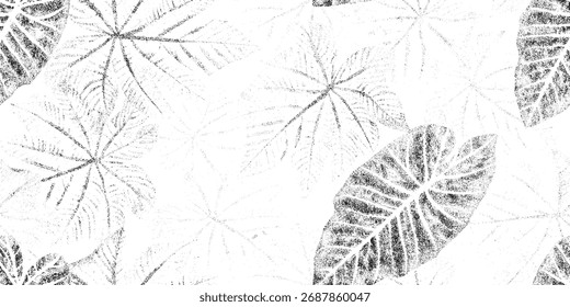 Patrón de hojas tropicales monocromáticas afligidas Textura Grunge