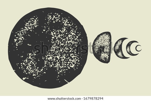 Distressed Moon\
phases vintage vector\
illustration