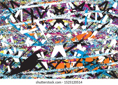 Distressed multicolor background with dots and scratches. Abstract vector illustration