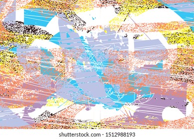 Distressed multicolor background with dots,scratches and nets. Abstract vector illustration