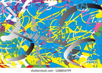 Distressed multicolor background with spots, scratches and lines. Abstract vector illustration