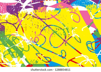 Distressed multicolor background with spots, scratches and lines. Abstract vector illustration