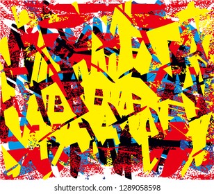 Distressed multicolor background with spots, scratches and lines. Abstract vector illustration