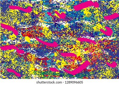 Distressed multicolor background with spots, scratches and lines. Abstract vector illustration