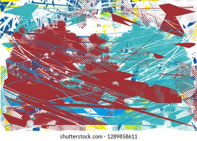 Distressed multicolor background with spots, scratches and lines. Abstract vector illustration