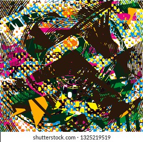 Distressed multicolor background with spots, scratches and lines. Abstract vector illustration
