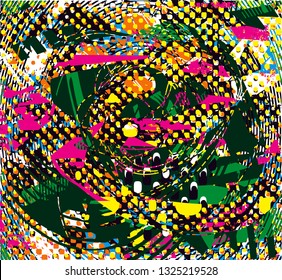 Distressed multicolor background with spots, scratches and lines. Abstract vector illustration