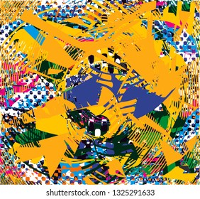 Distressed multicolor background with spots, scratches and lines. Abstract vector illustration