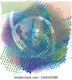 Distressed multicolor background with spots, scratches and nets. Abstract vector illustration