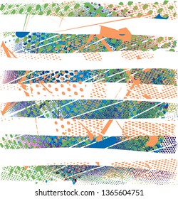 Distressed multicolor background with spots, scratches and nets. Abstract vector illustration