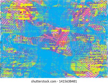 Distressed multicolor background with spots, scratches and lines. Abstract vector illustration