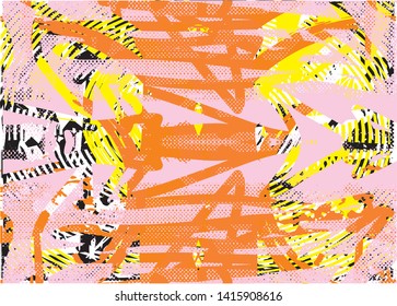 Distressed multicolor background with spots, scratches and lines. Abstract vector illustration