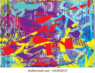 Distressed multicolor background with spots, scratches and lines. Abstract vector illustration