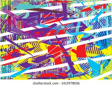 Distressed multicolor background with spots, scratches and lines. Abstract vector illustration