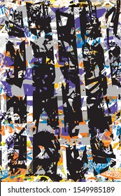 Distressed multicolor background with spots, scratches and lines. Abstract vector illustration
