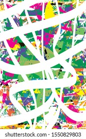 Distressed multicolor background with spots, scratches and lines. Abstract vector illustration