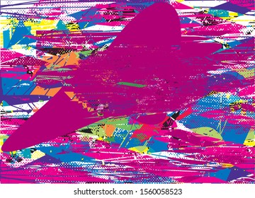 Distressed multicolor background with spots, scratches and lines. Abstract illustration.