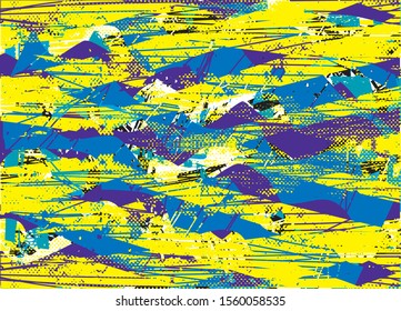 Distressed multicolor background with spots, scratches and lines. Abstract illustration.