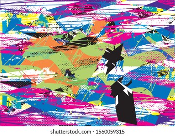 Distressed multicolor background with spots, scratches and lines. Abstract illustration.