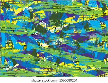 Distressed multicolor background with spots, scratches and lines. Abstract illustration.