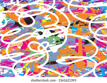 Distressed multicolor background with spots, scratches and lines. Abstract illustration.