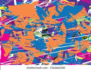 Distressed multicolor background with spots, scratches and lines. Abstract illustration.