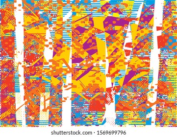 Distressed multicolor background with spots, scratches and lines. Abstract vector illustration.
