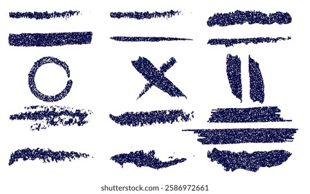 Distressed Navy Blue Grunge Marks, A Collection of Hand-Drawn Textures for Creative Design and Artistic Overlays on White Background