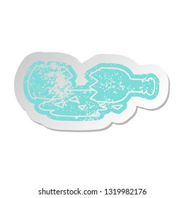 distressed old cartoon sticker of a broken bottle 