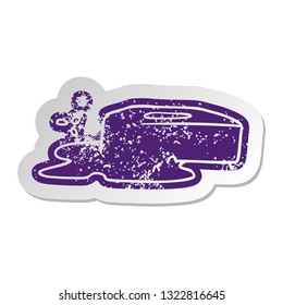 distressed old cartoon sticker of a bubbled soap