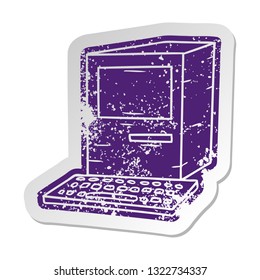 distressed old cartoon sticker of a computer and keyboard