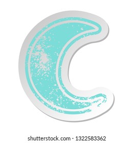 distressed old cartoon sticker of a crescent moon