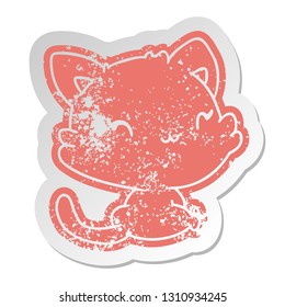distressed old cartoon sticker of cute kawaii kitten