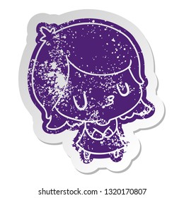 distressed old cartoon sticker of a cute kawaii girl