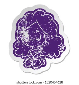 distressed old cartoon sticker of a cute kawaii girl
