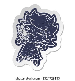 distressed old cartoon sticker of a cute kawaii girl