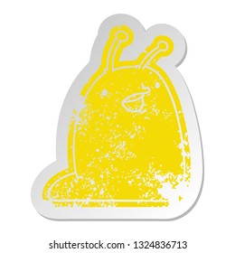 distressed old cartoon sticker of a cute kawaii slug