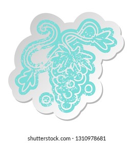 distressed old cartoon sticker of grapes on vine