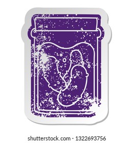 distressed old cartoon sticker jar of pickled gherkins