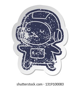 distressed old cartoon sticker of a kawaii cute astronaut boy