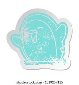 distressed old cartoon sticker kawaii of a cute penguin