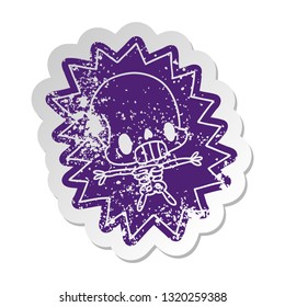 distressed old cartoon sticker kawaii electrocuted skeleton